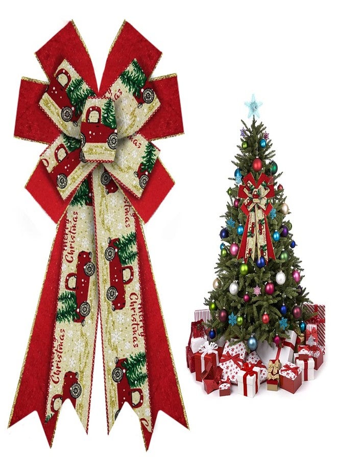 ABTOLS Large Christmas Bows for Wreath, Red Velvet Glitter Wreath Bows Christmas Red Truck Bows for Front Door, Merry Christmas Burlap Ornament Tree Topper Bows for Christmas Indoor Outdoor Decor - Image 1